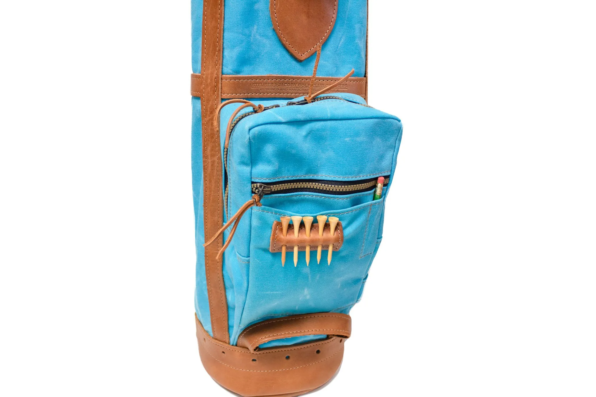 8 Sunday Style Golf Bag- Light Blue with Natural Leather