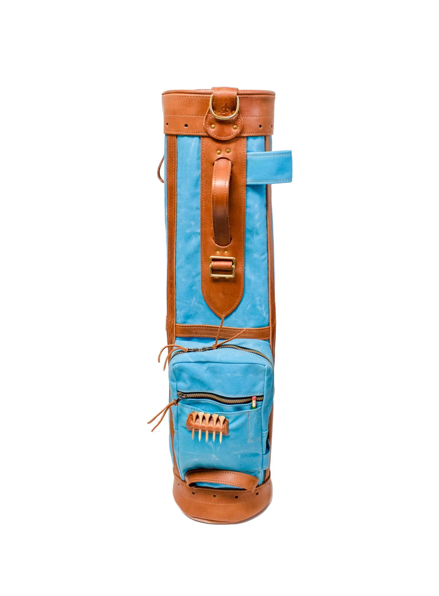 8 Sunday Style Golf Bag- Light Blue with Natural Leather