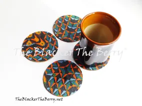 African Coasters Blue Set of 4 Home Decor Kitchen The Blacker The Berry