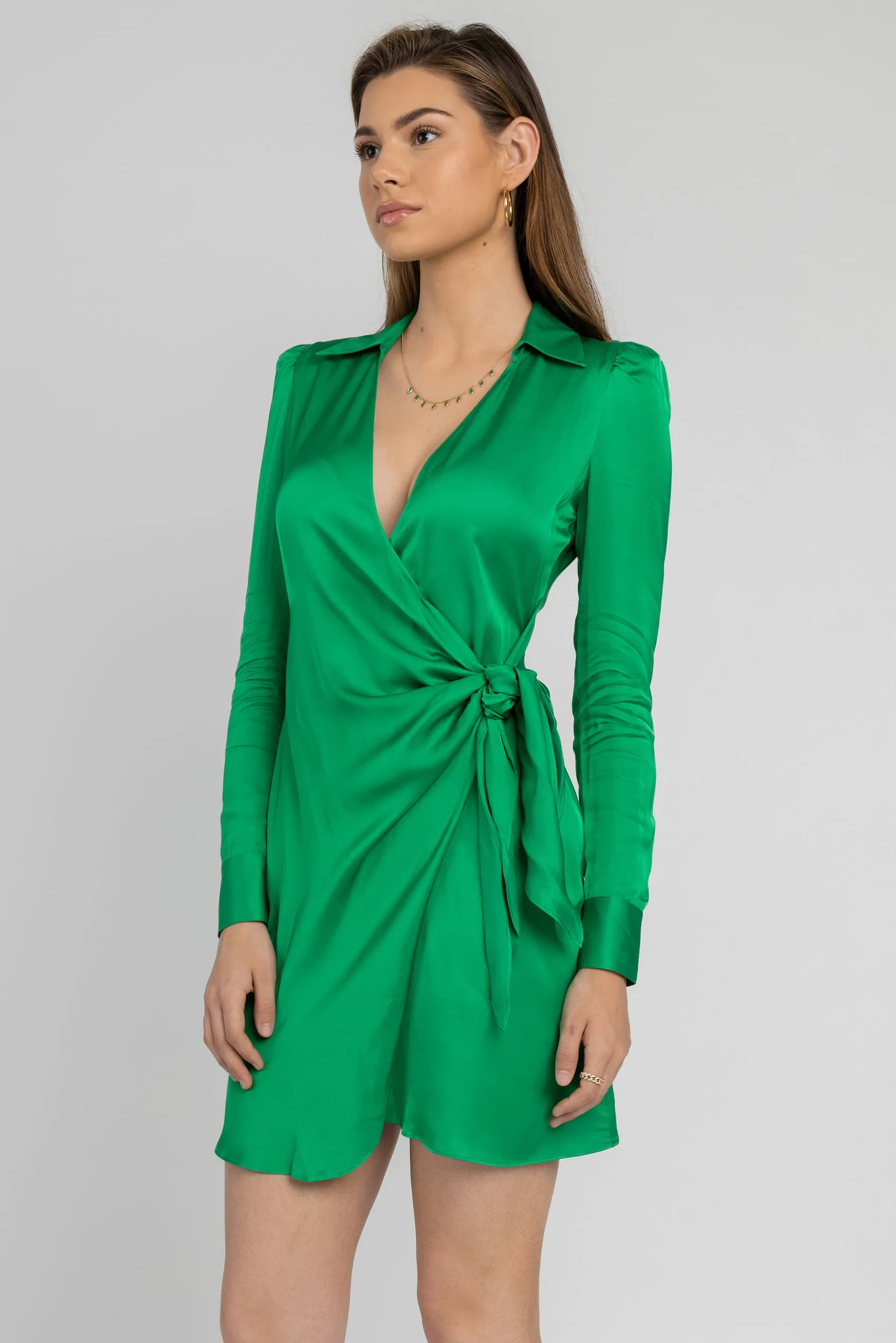 Amani Wrap Mini Dress in Grass Green