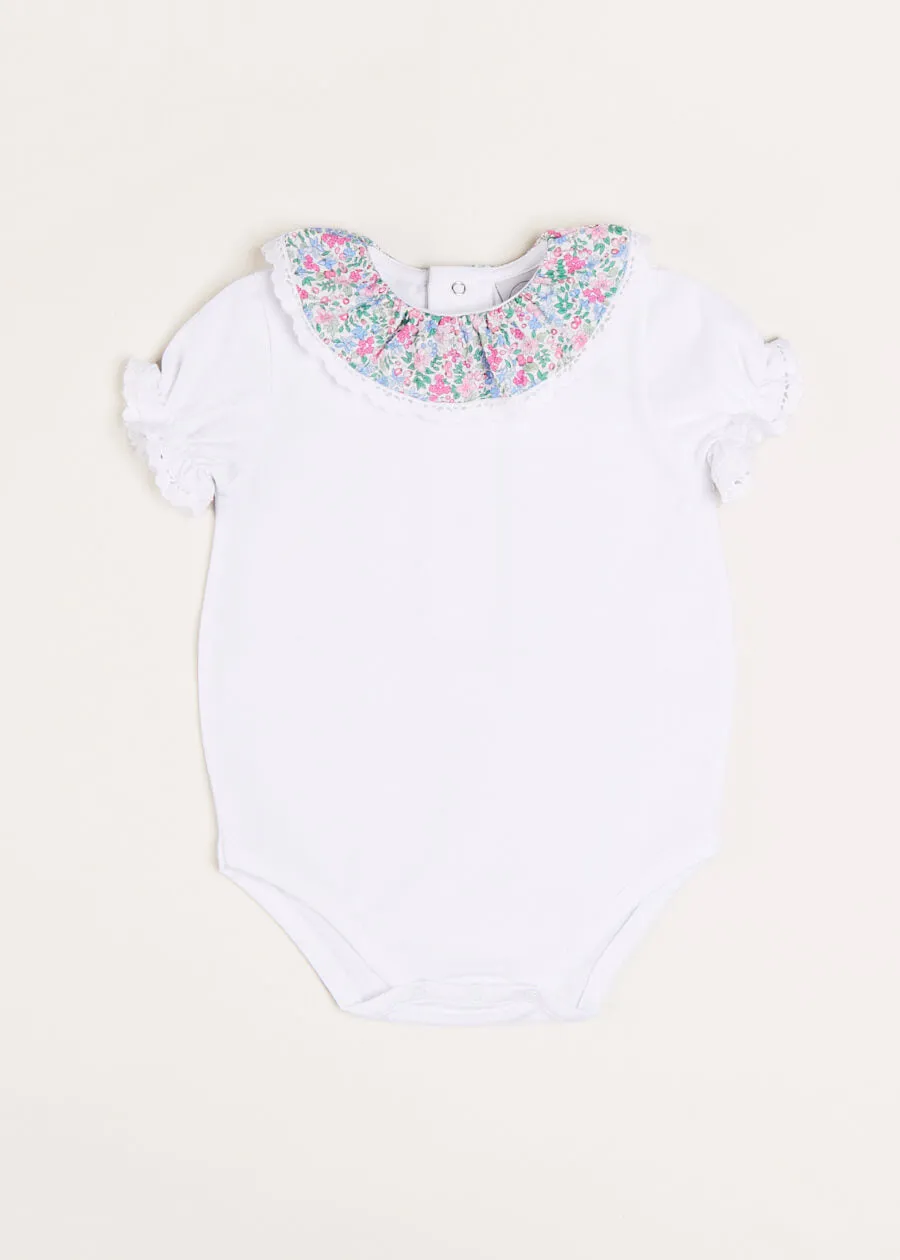 Amelia Floral Print Short Sleeve Bodysuit in Pink (3mths-2yrs)