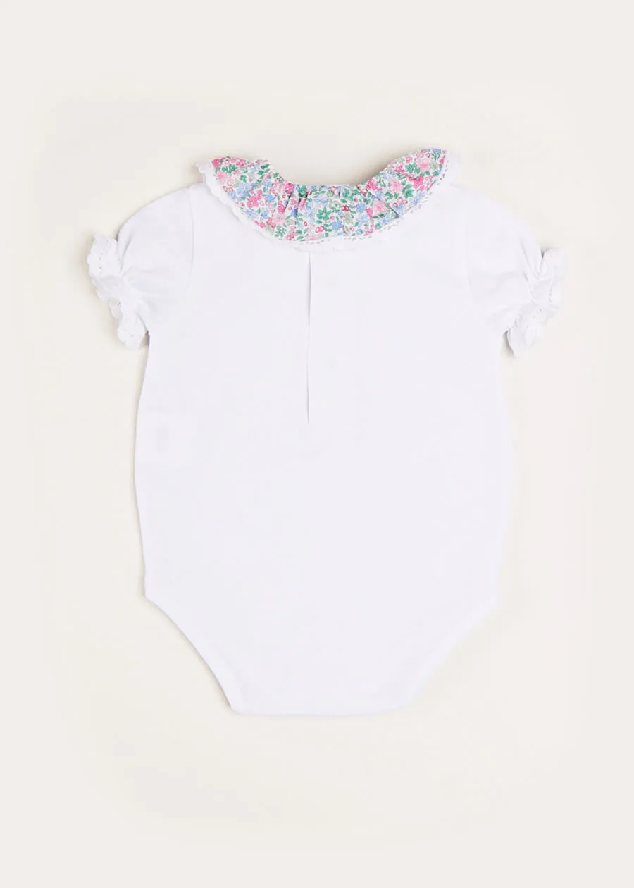 Amelia Floral Print Short Sleeve Bodysuit in Pink (3mths-2yrs)