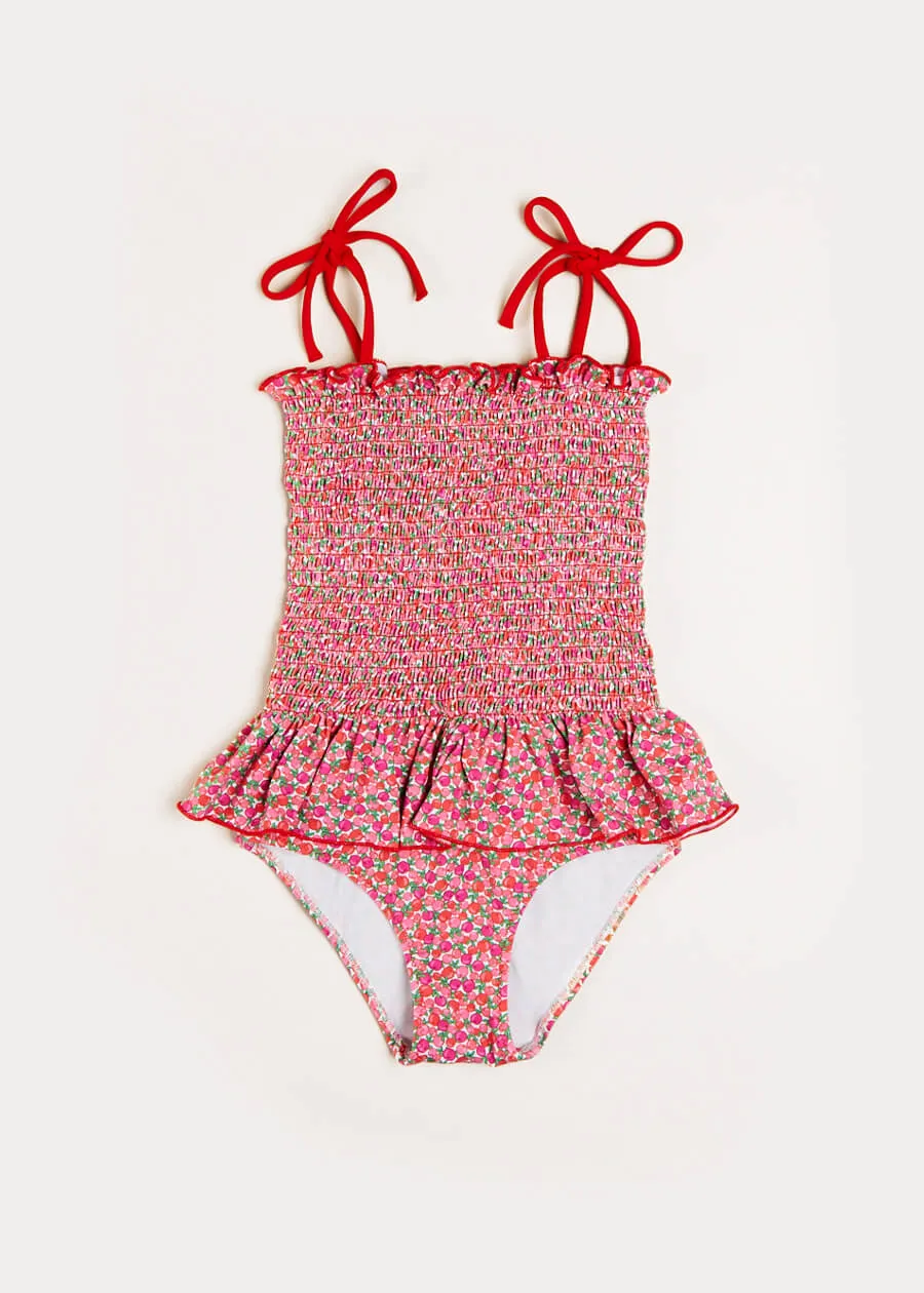 Annie Floral Print Smock Detail Swimsuit in Pink (2-8yrs)