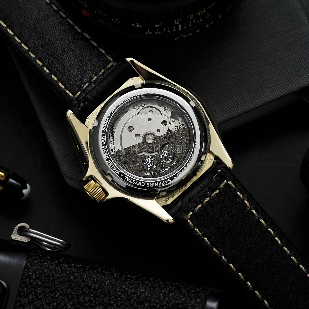 Aries Gold The Huang Zhong San Guo Series Black Leather Strap Men Watch G 8040 SAN-SHI