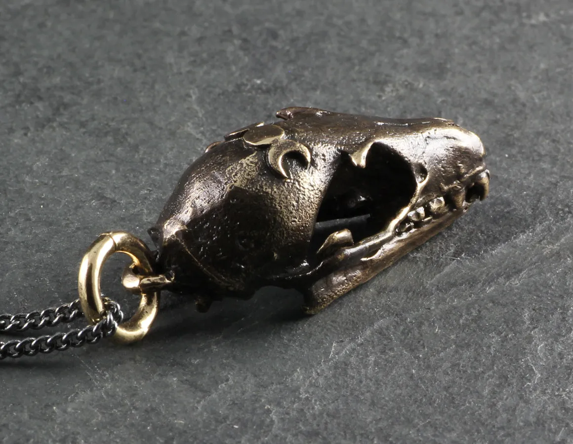 Bat Skull Necklace - Bronze