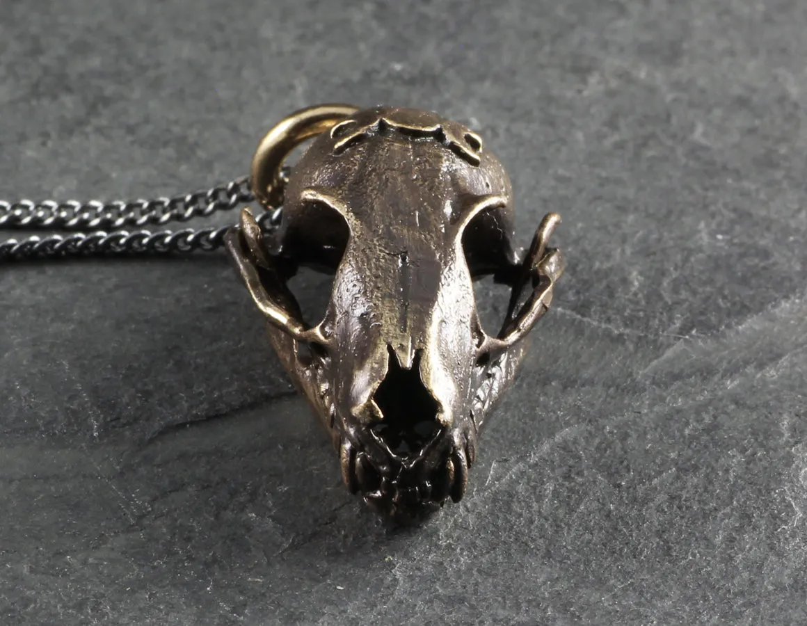 Bat Skull Necklace - Bronze