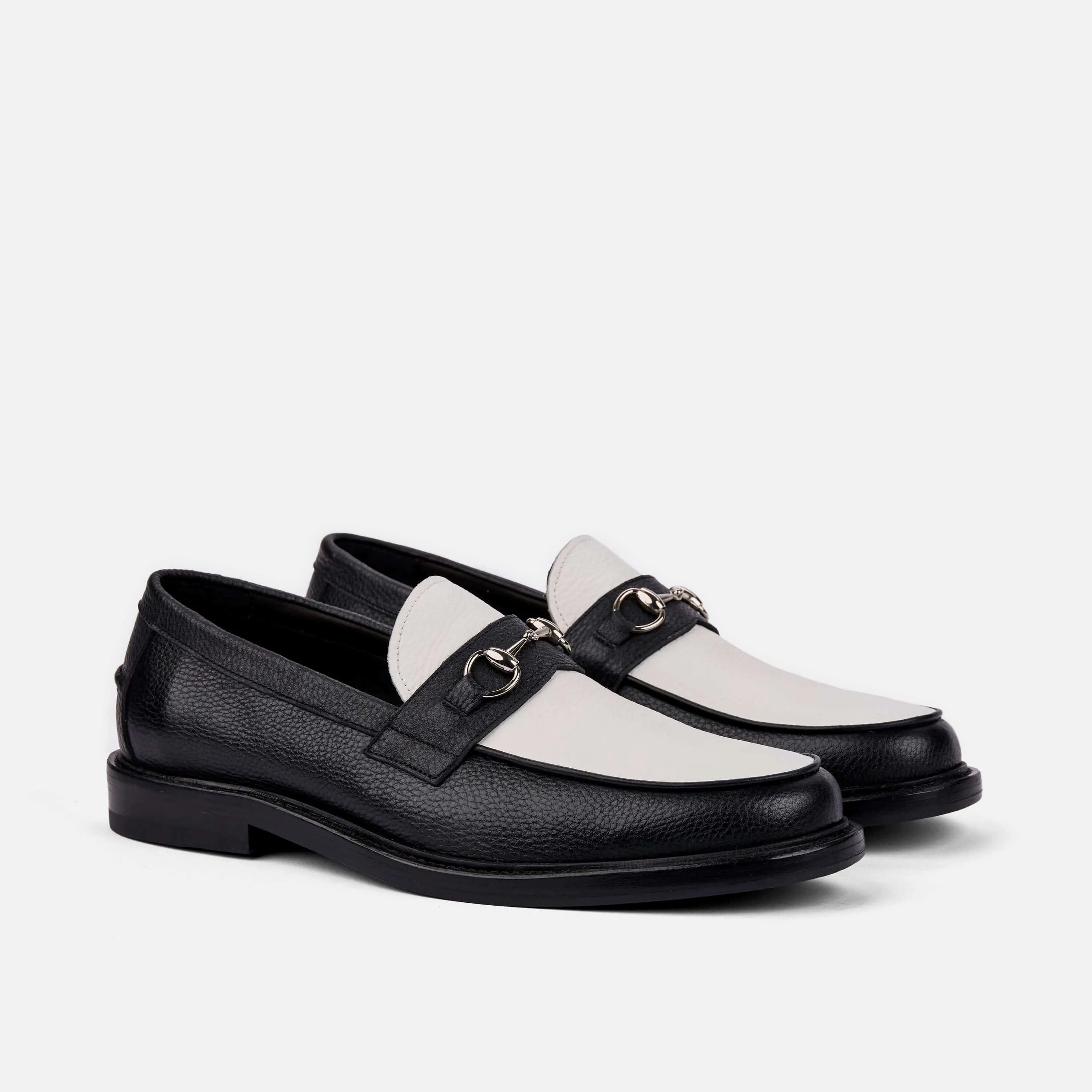 Boardwalk Black and White Horse-Bit Loafers