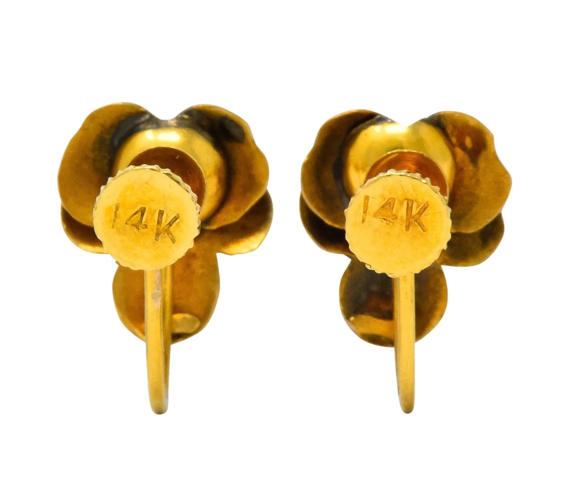 Church & Company Retro Diamond 14 Karat Gold Pansy Flower Earrings