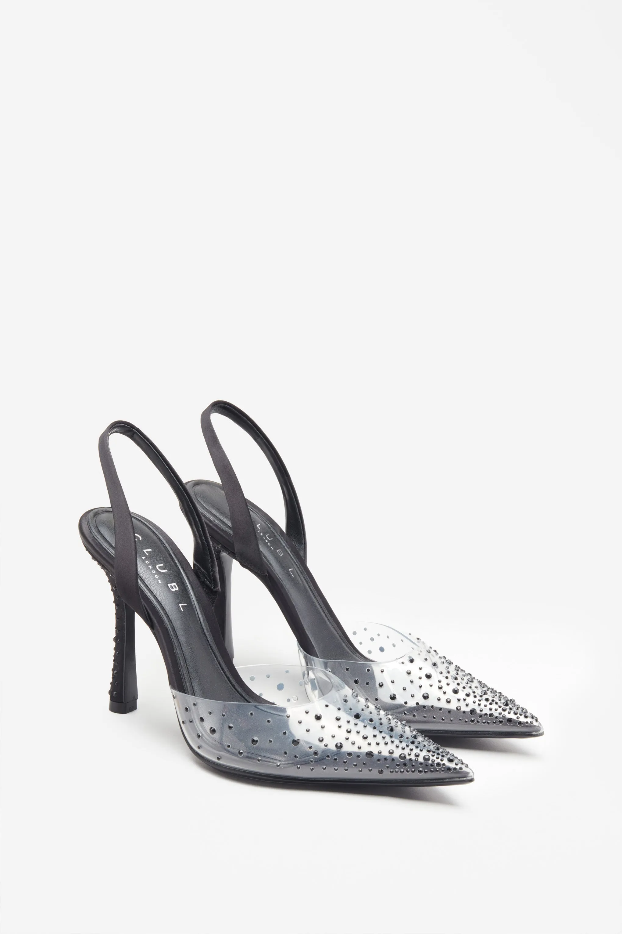 Covergirl | Black Diamante Sling Back Pointed Heels