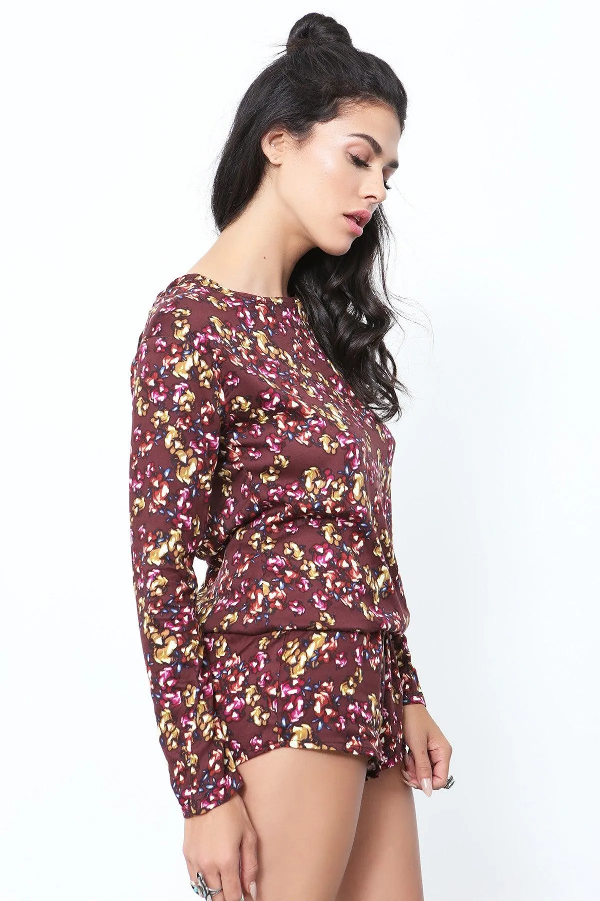 Crimson Floral Long Sleeve Romper by Beach Riot - FINAL SALE