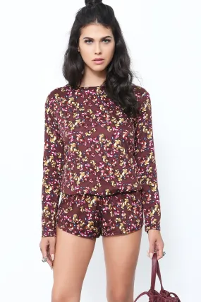 Crimson Floral Long Sleeve Romper by Beach Riot - FINAL SALE