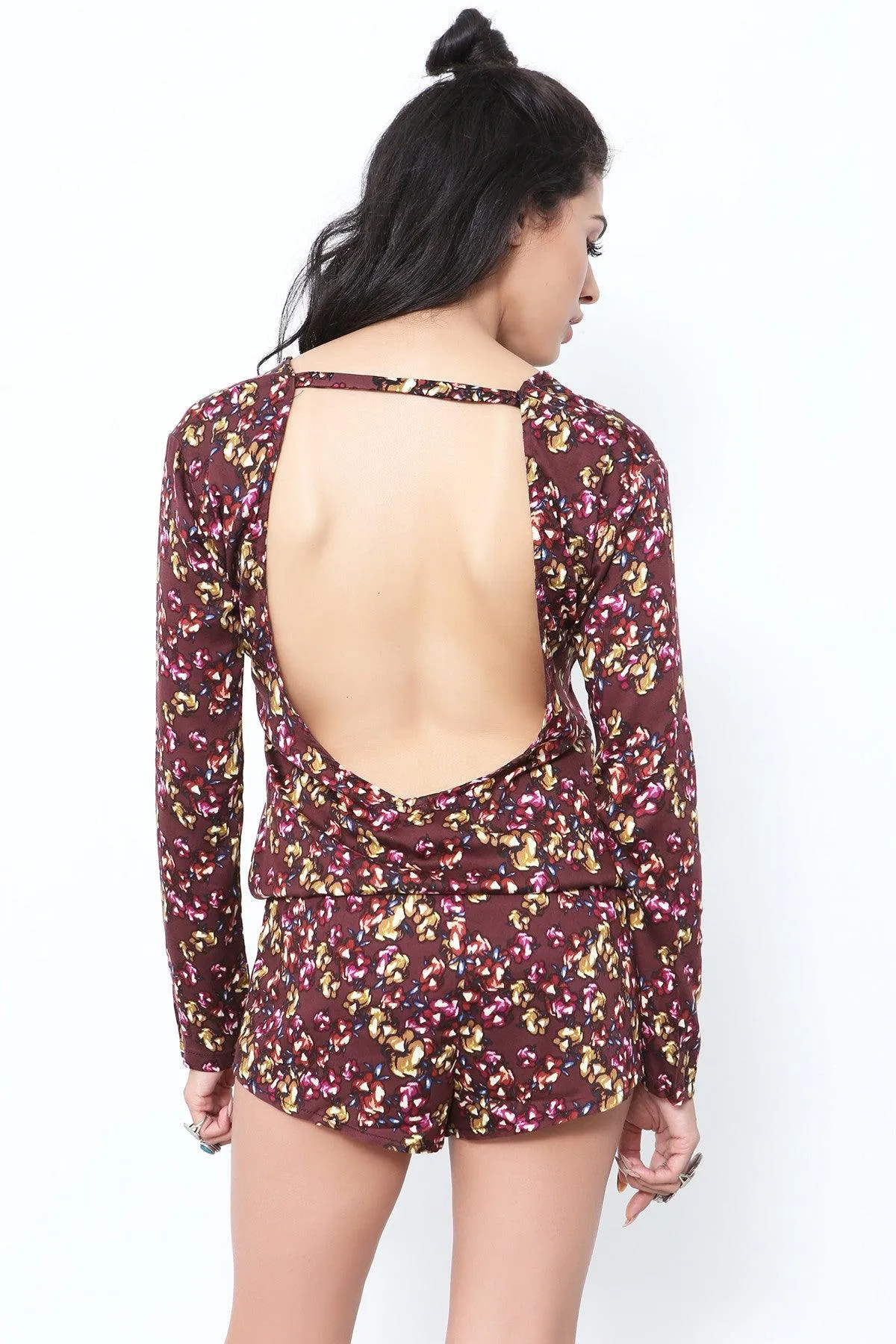 Crimson Floral Long Sleeve Romper by Beach Riot - FINAL SALE