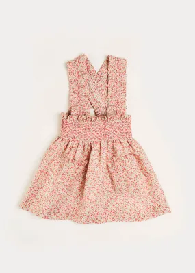 Emma Floral Print Smocked Detail Skirt with Braces in Red (12mths-6yrs)