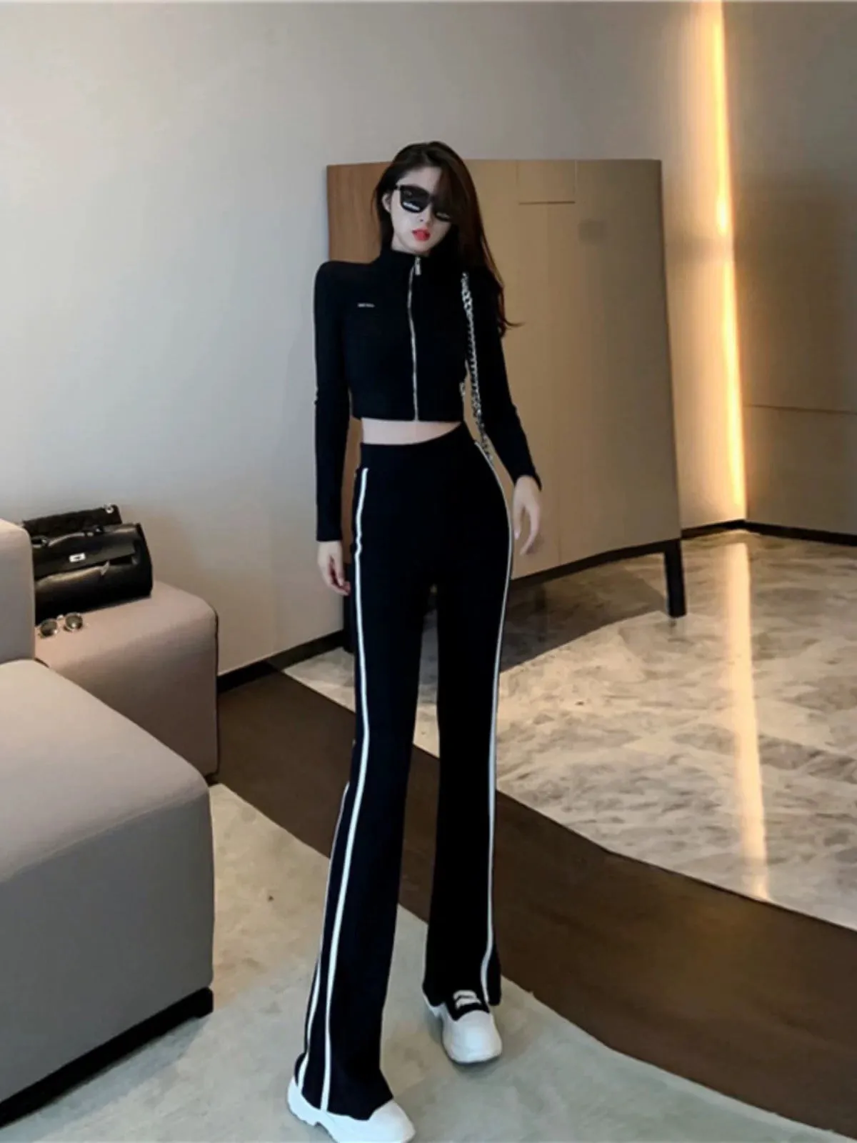 Fitness casual sports suit for women spring and autumn 2024 new fashion slim sweatshirt running two-piece trendy set