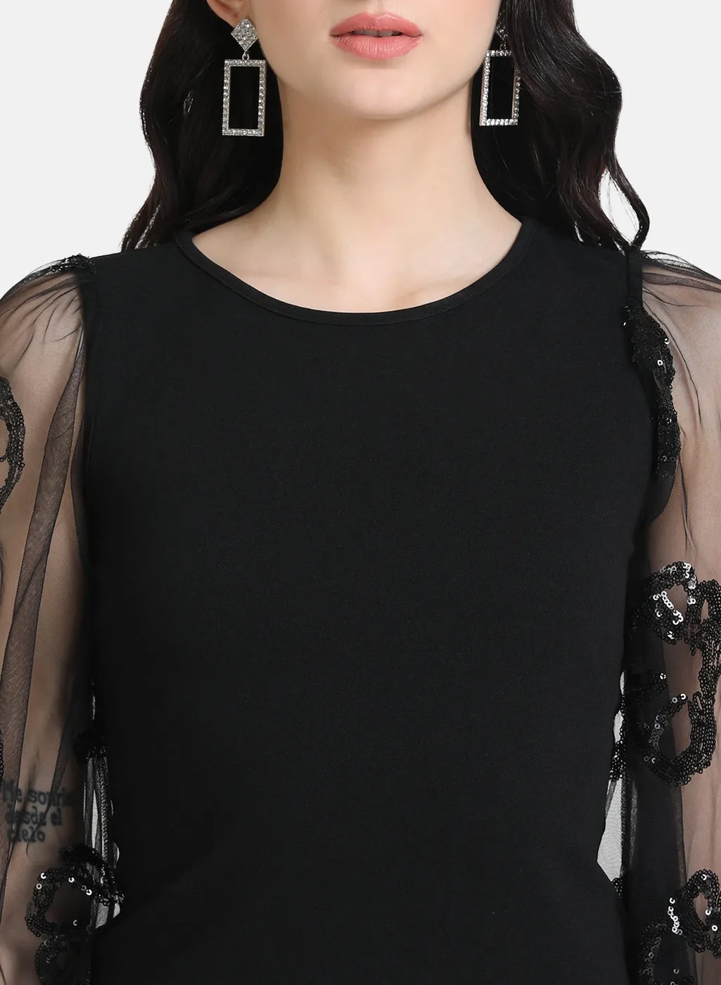 Fitted Top With Sheer Sleeves