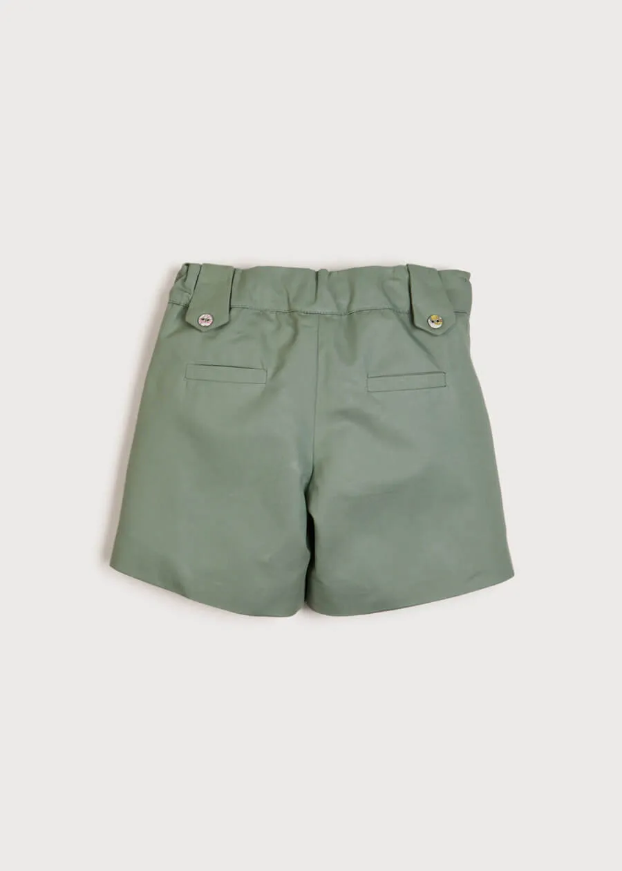 Floral Button Detail Front Pocket Shorts in Green (18mths-10yrs)