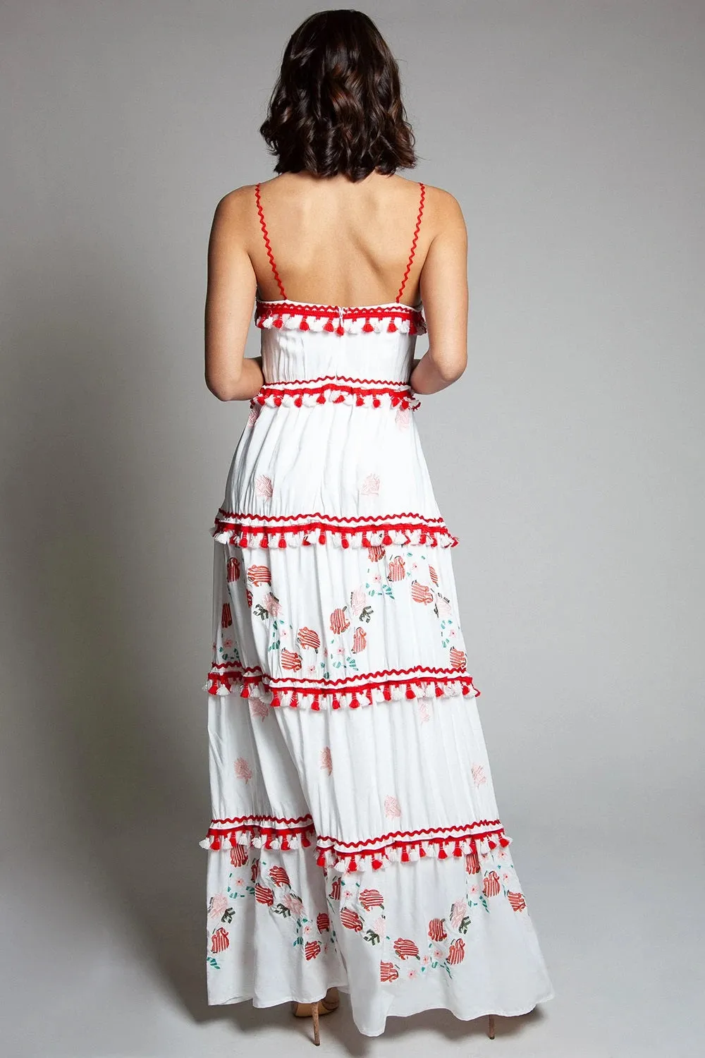 Floral Embroidered Sleeveless Floral Print Maxi Dress