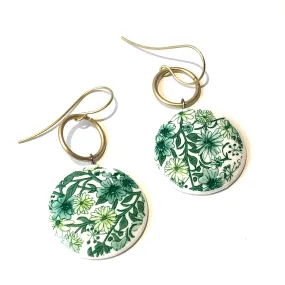 Green & White Floral Ring Earrings