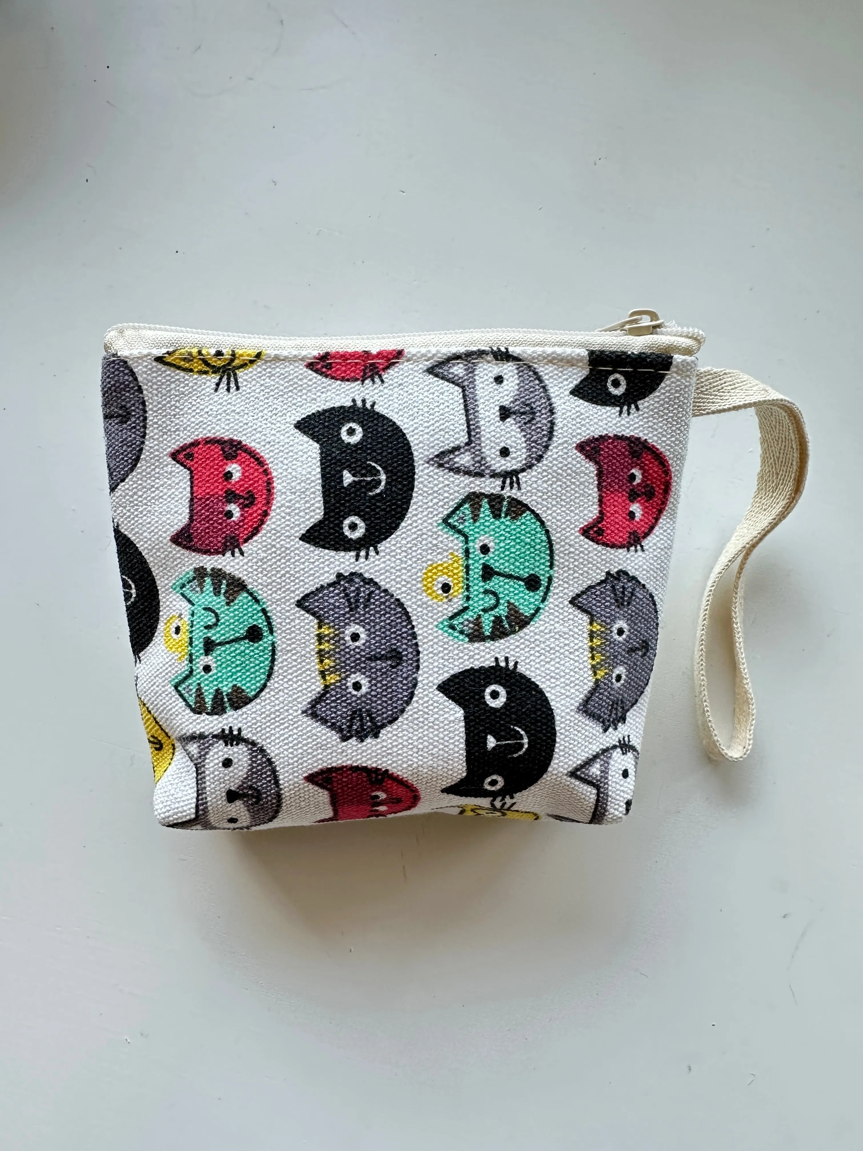 Handmade Small Canvas Pouch/ Coin Purse with Wrist Strap