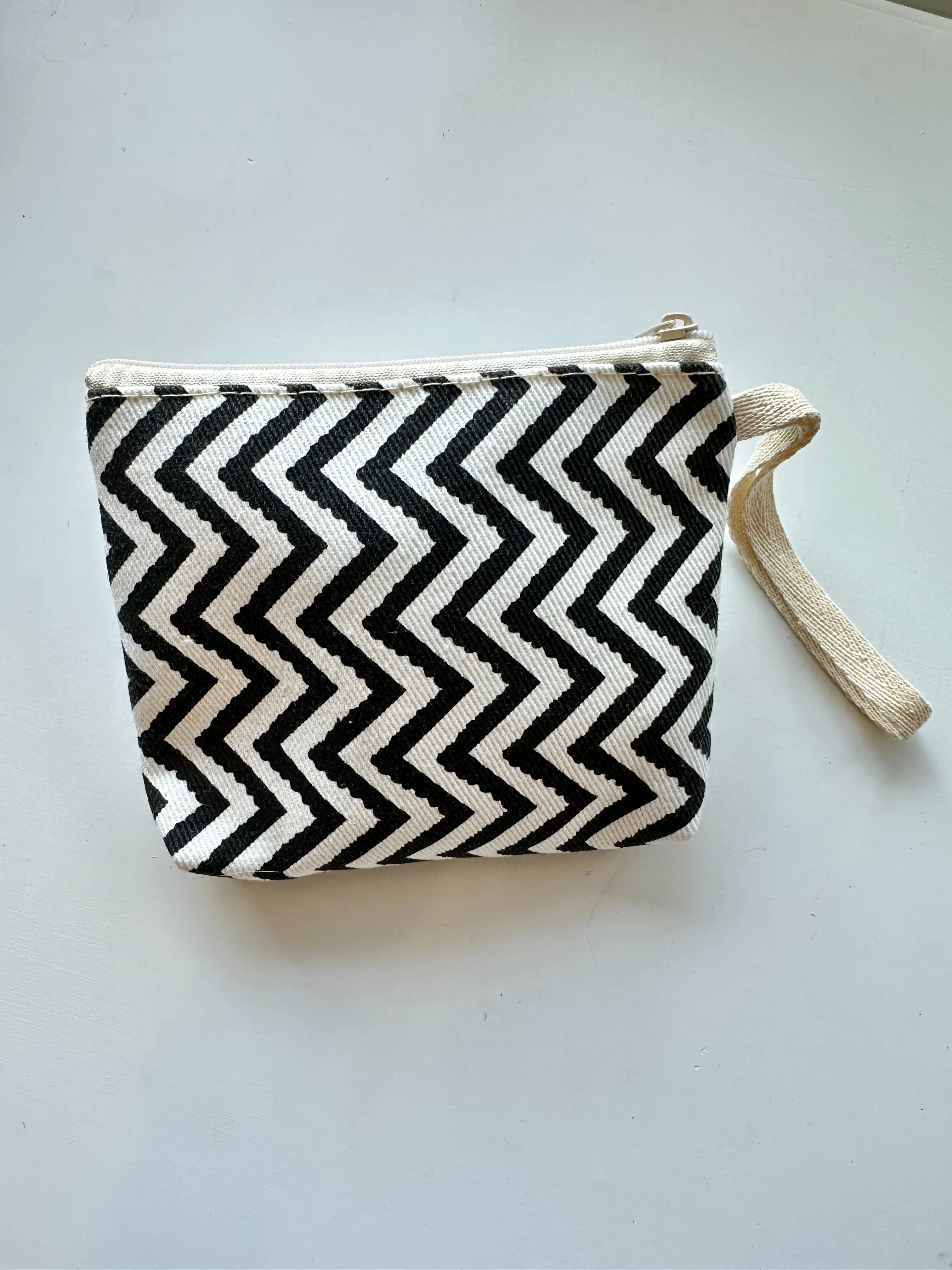 Handmade Small Canvas Pouch/ Coin Purse with Wrist Strap