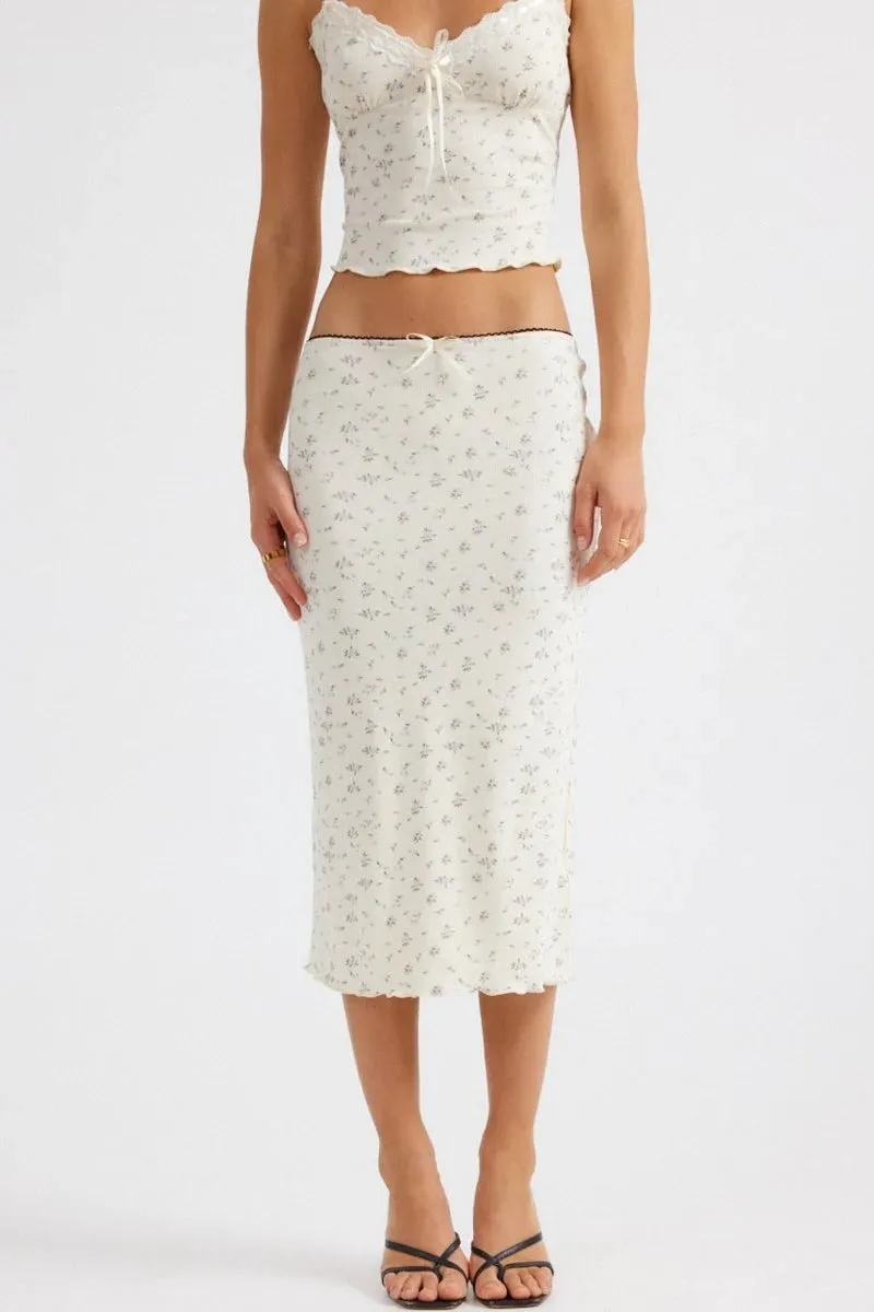 Helena Midi Skirt - Blue Floral