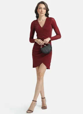 Kazo Maroon Lurex Mesh Mini Dress