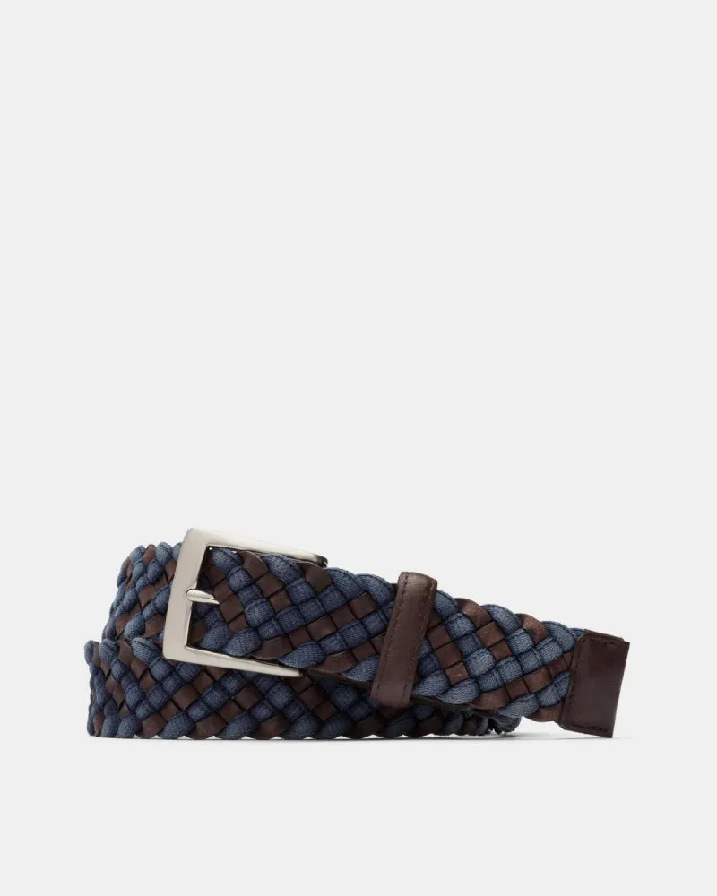 Leather Cloth Braid Belt in Blue