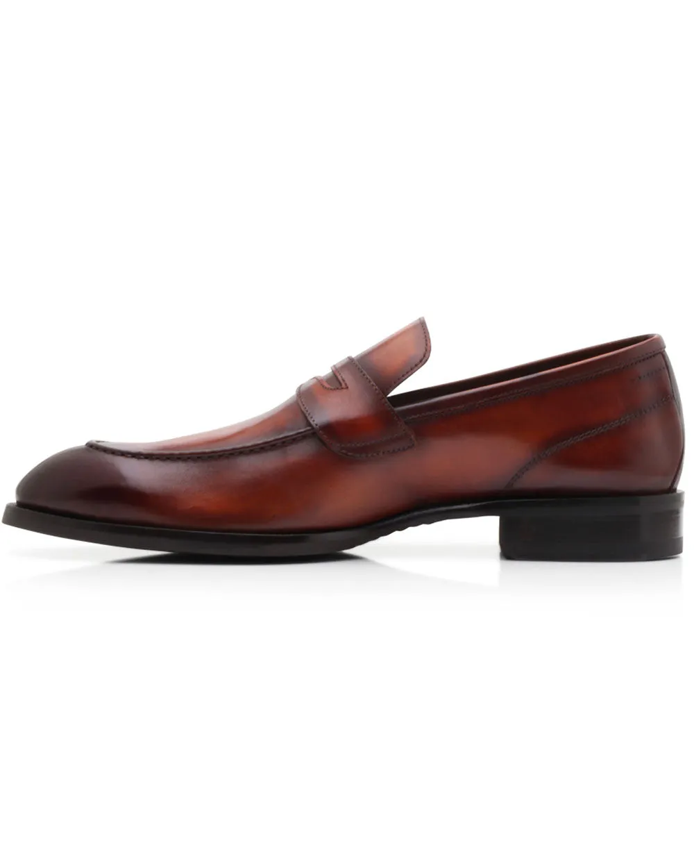 Leather Marmo Brera Penny Loafer in Chestnut