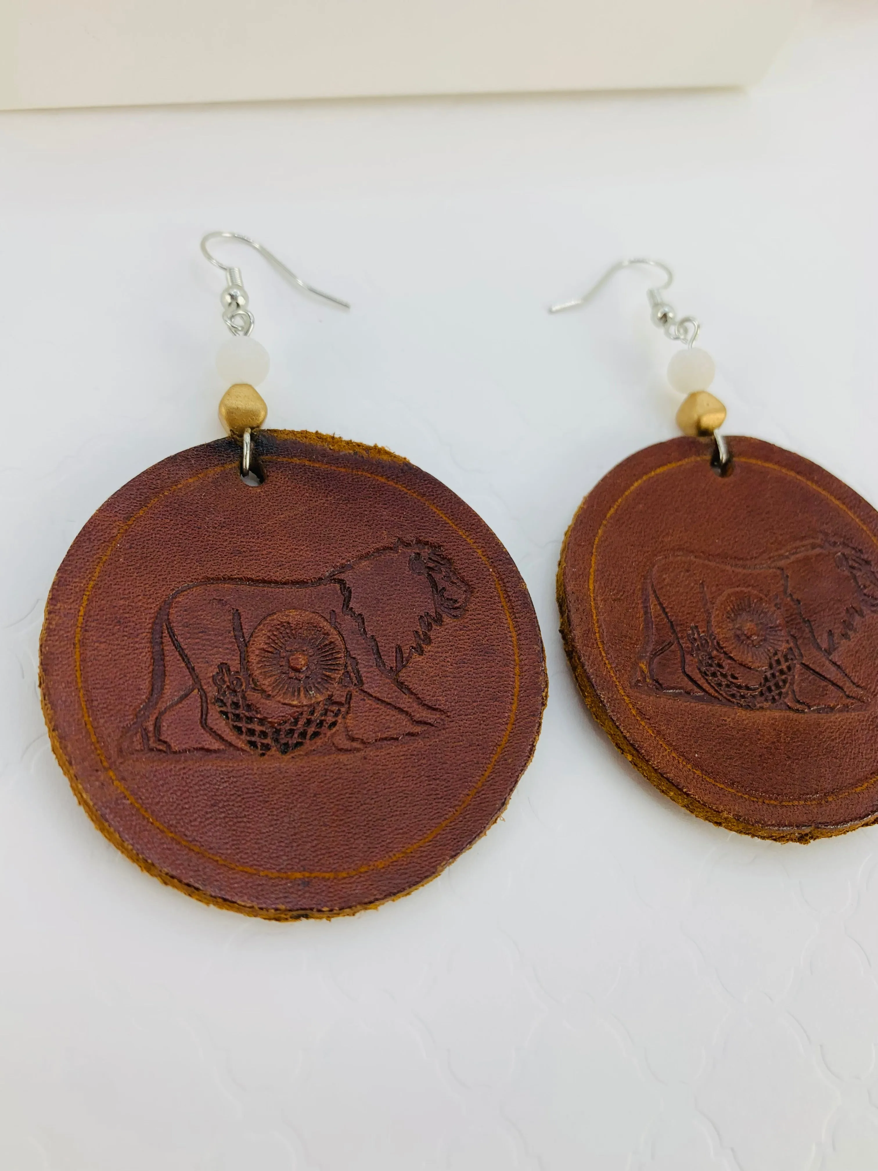 Lion Heart Leather Earrings