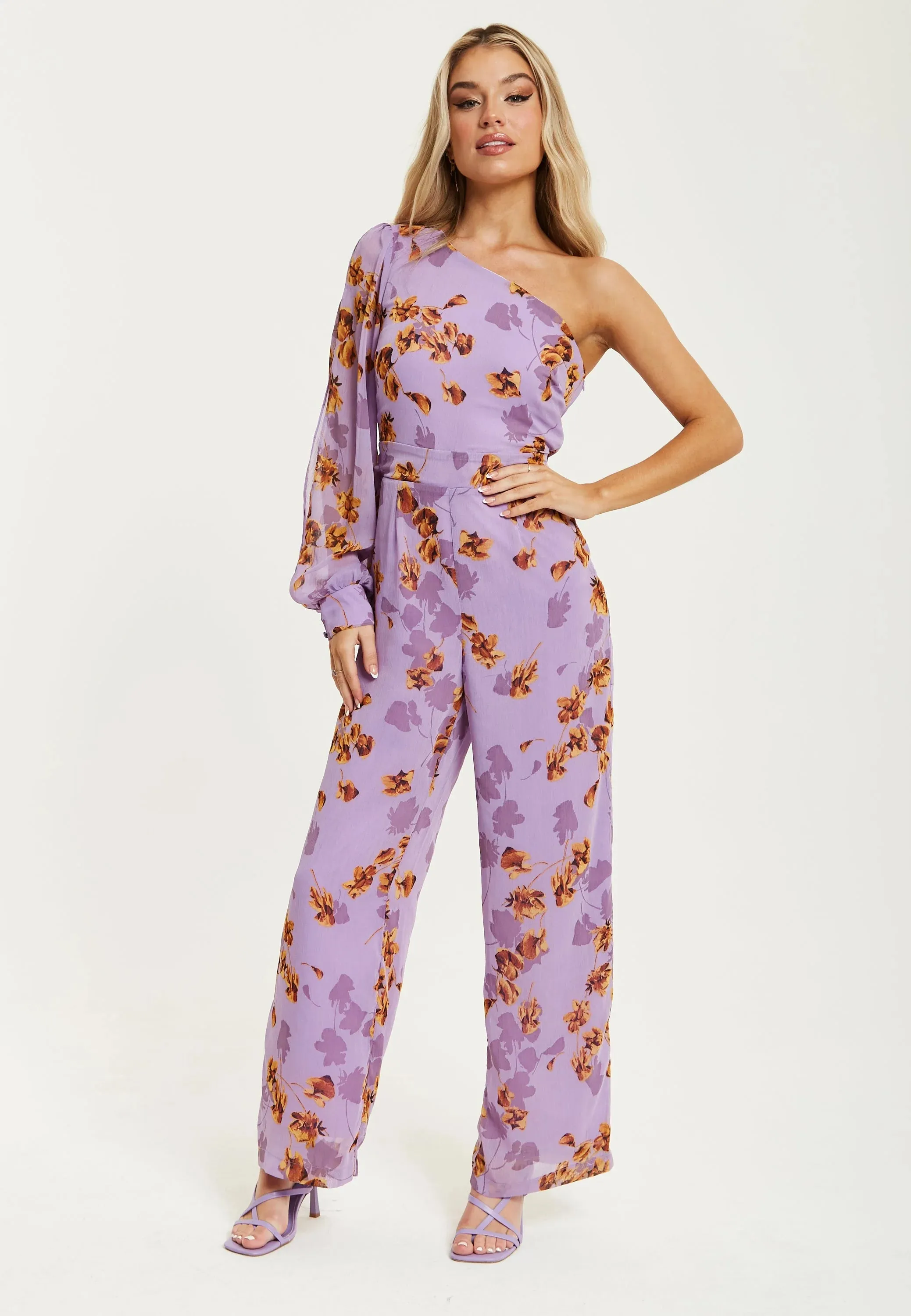 Liquorish Purple Floral Asymmetrical Jumpsuit