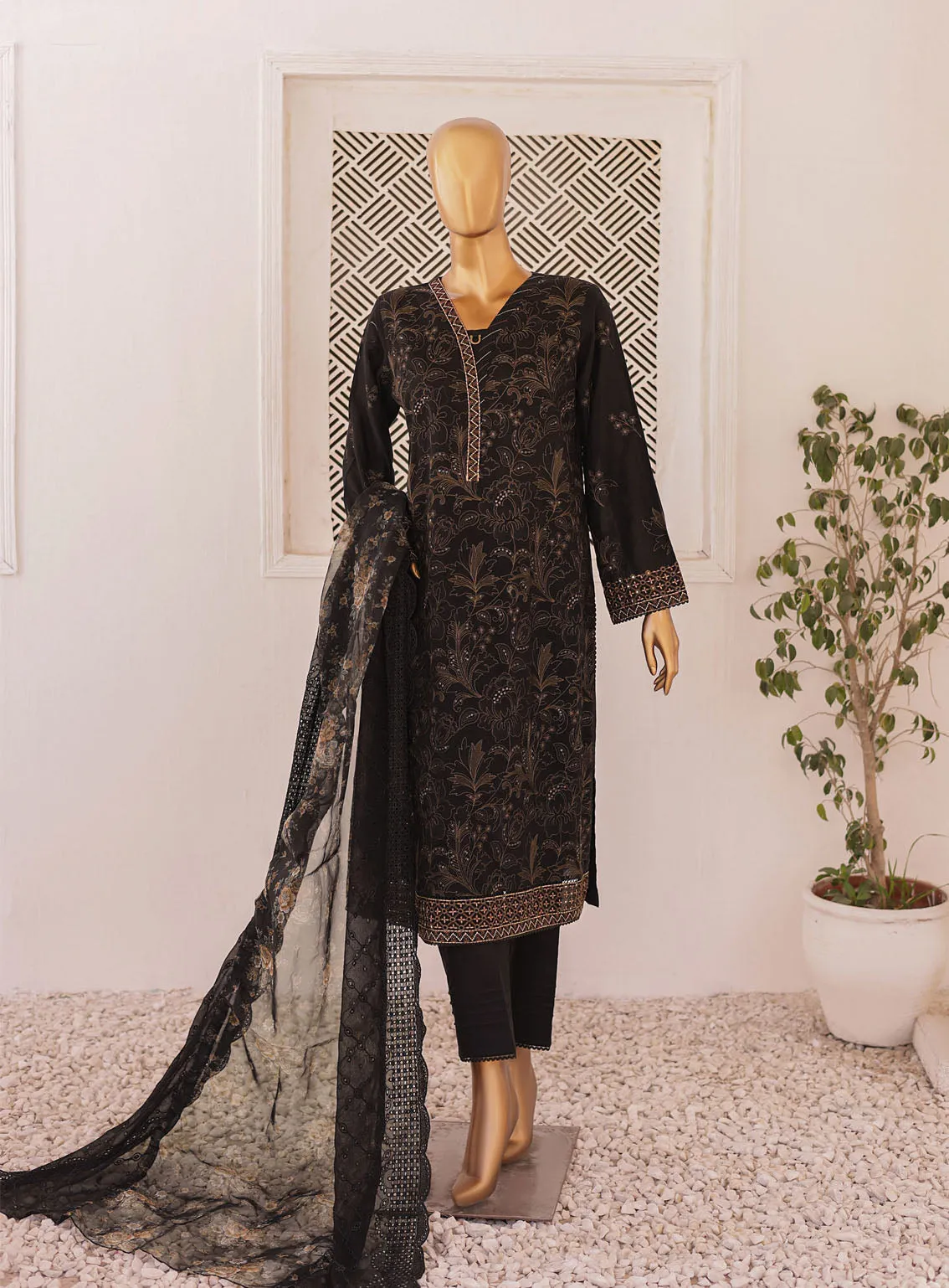 Majestic By HZ Luxury Embroidered Lawn 3 Piece Unstitched Suit HZ24M MEC-04