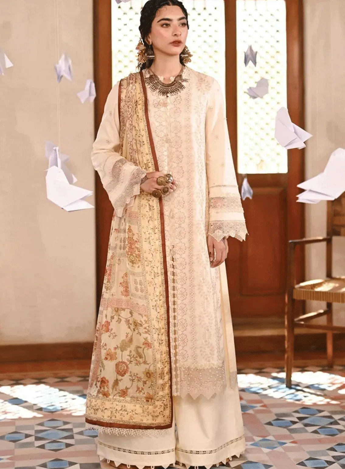 Menakumare By Aabyaan Embroidered Schiffli Unstitched 3 Piece Suit - ABY23E AE-04 NARGIS