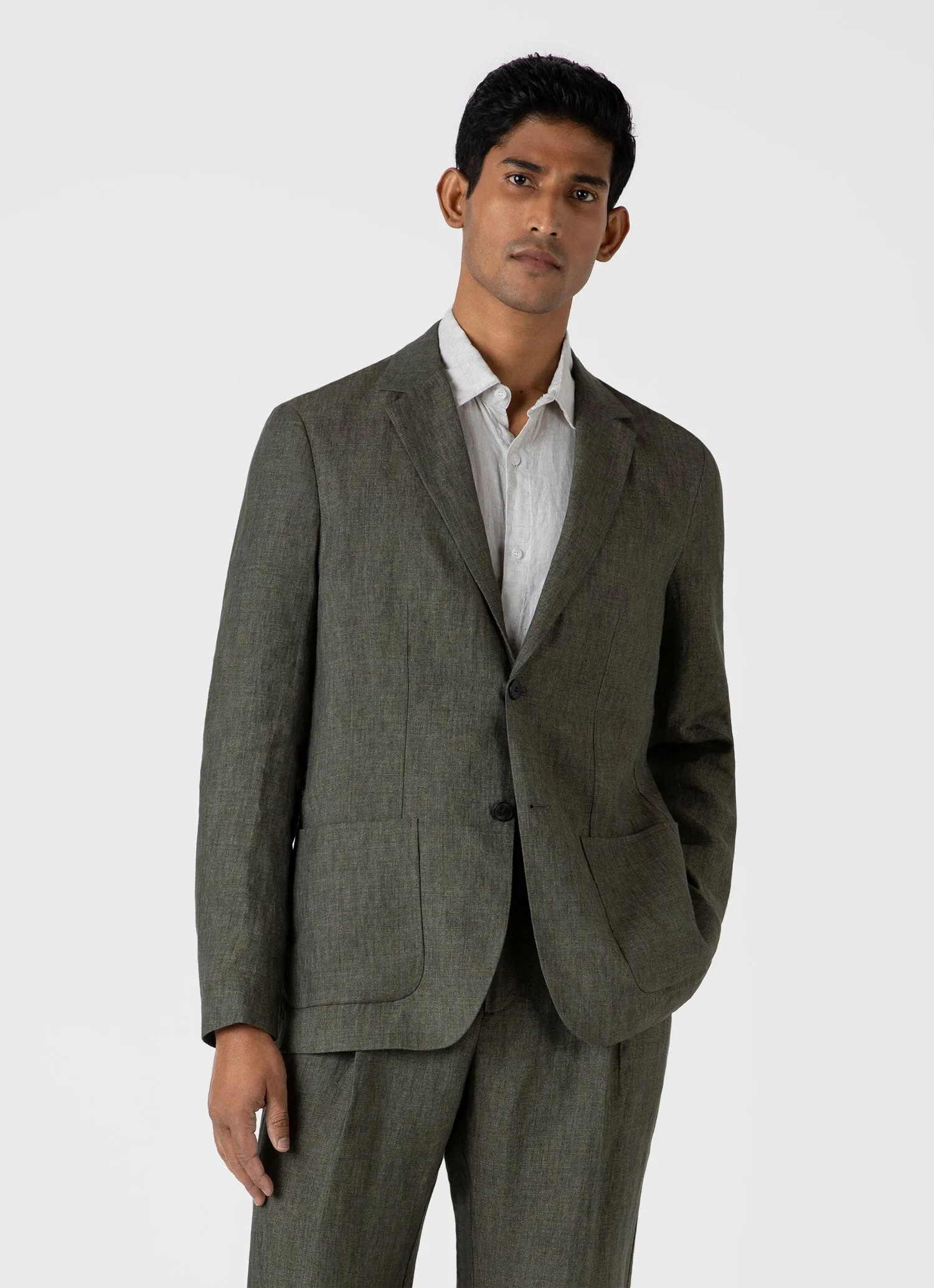 Men's Linen Unstructured Blazer in Light Khaki