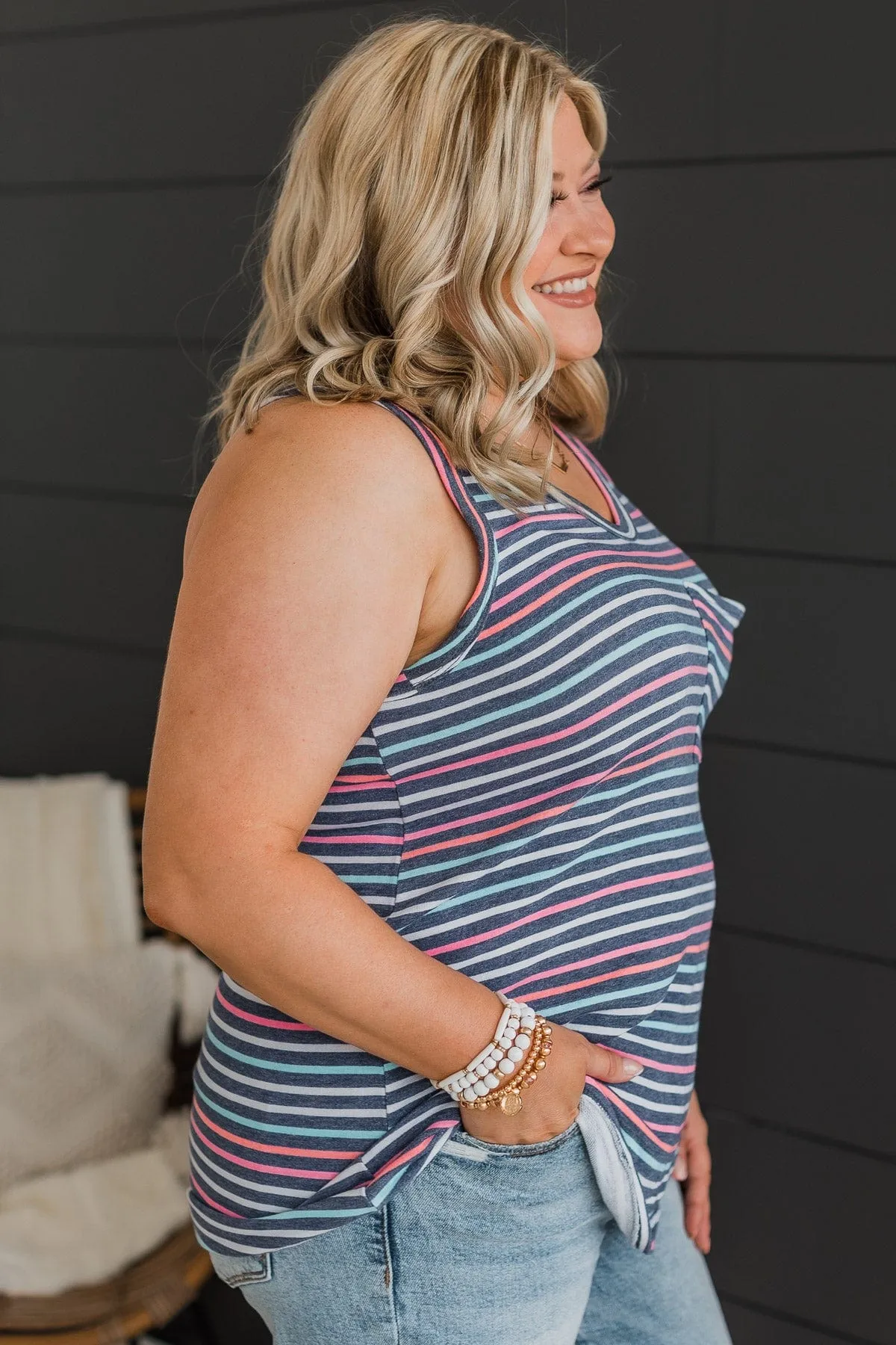 Million Reasons Striped Tank Top- Navy, Mint, & Pink