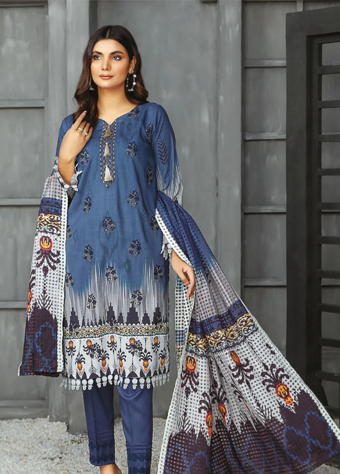 Mizaaj By Aalaya Embroidered Staple Dabi Unstitched 3 Piece Suit - 04