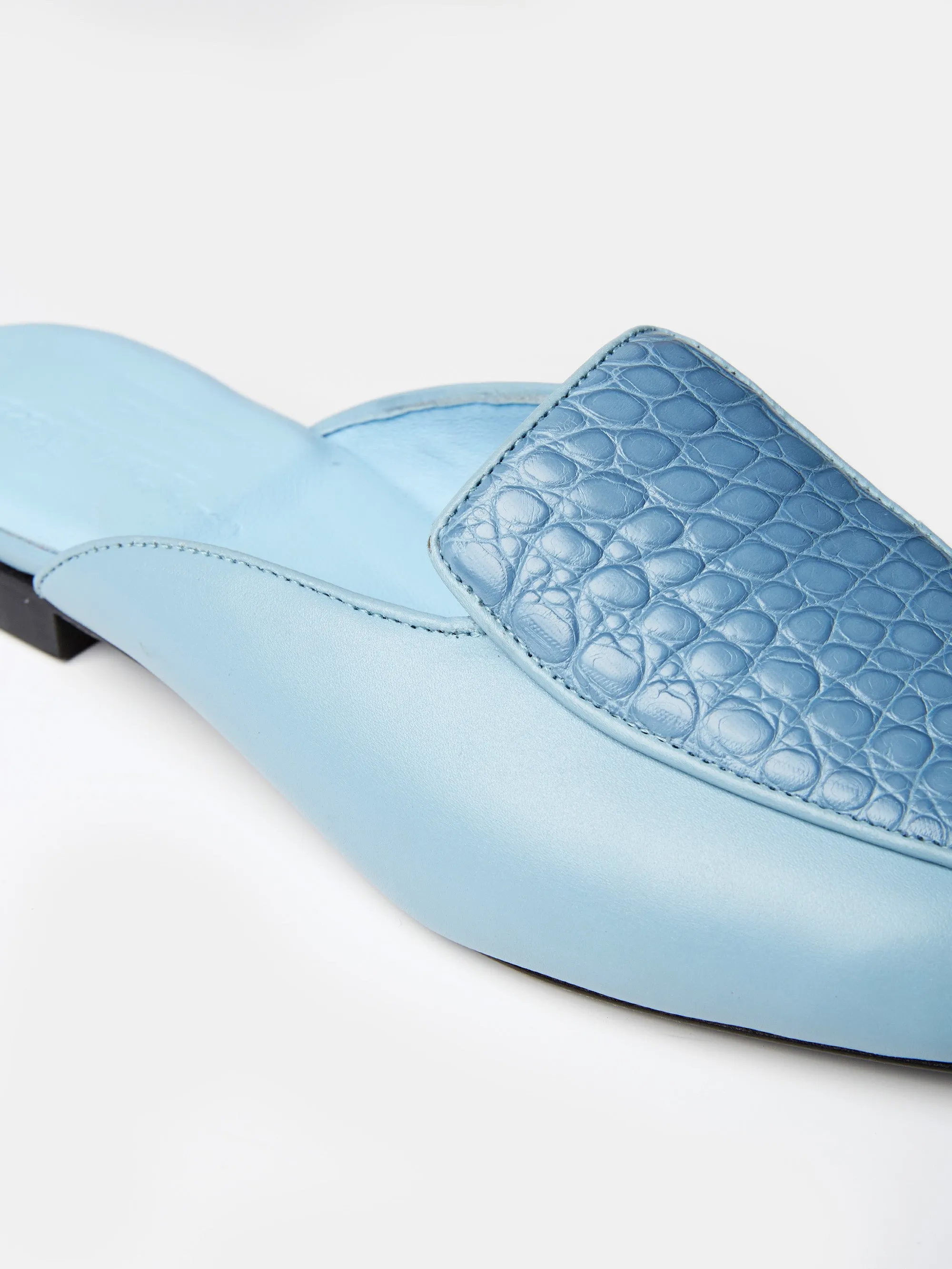 Mule in Blue Crocodile and Calf Leather