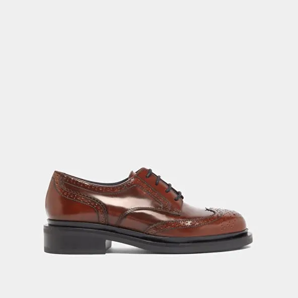 Openwork Derbies in brown glazed leather