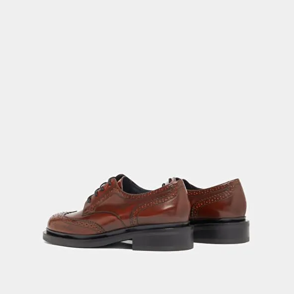 Openwork Derbies in brown glazed leather