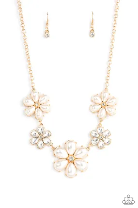 Paparazzi Fiercely Flowering - Gold White Necklace