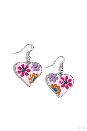 Paparazzi Generously Groovy - Pink Multi Heart Earrings