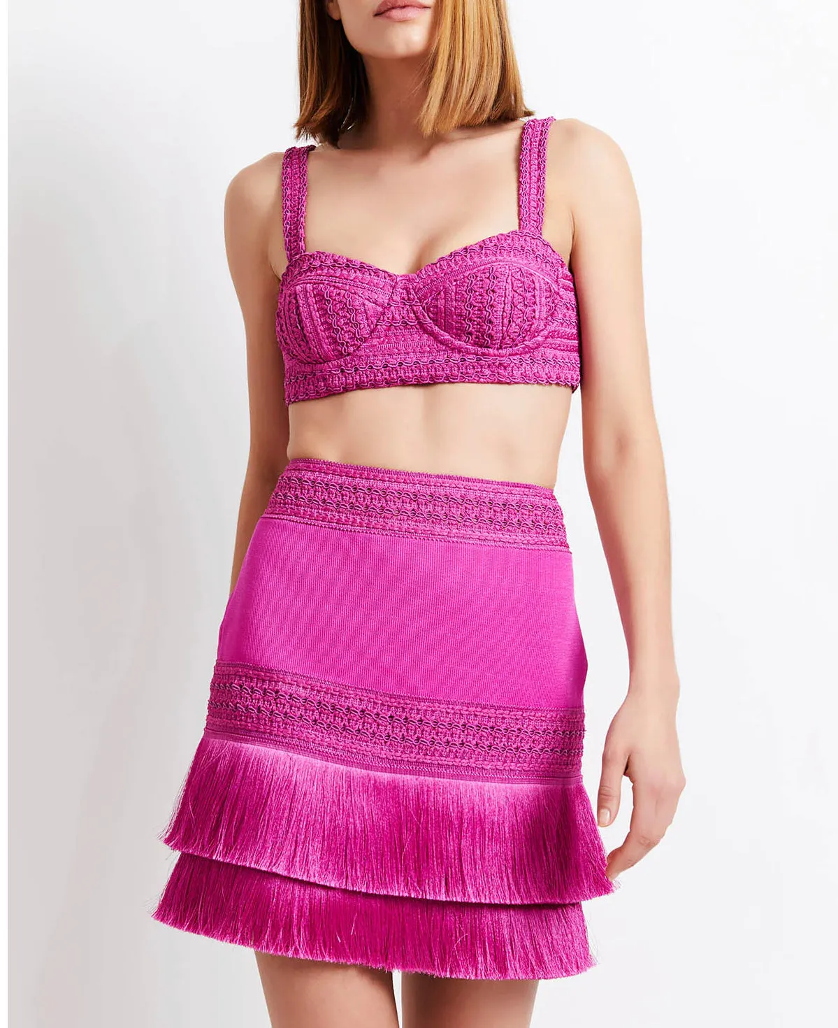 Patbo - Fringe Trim Mini Skirt - Cerise