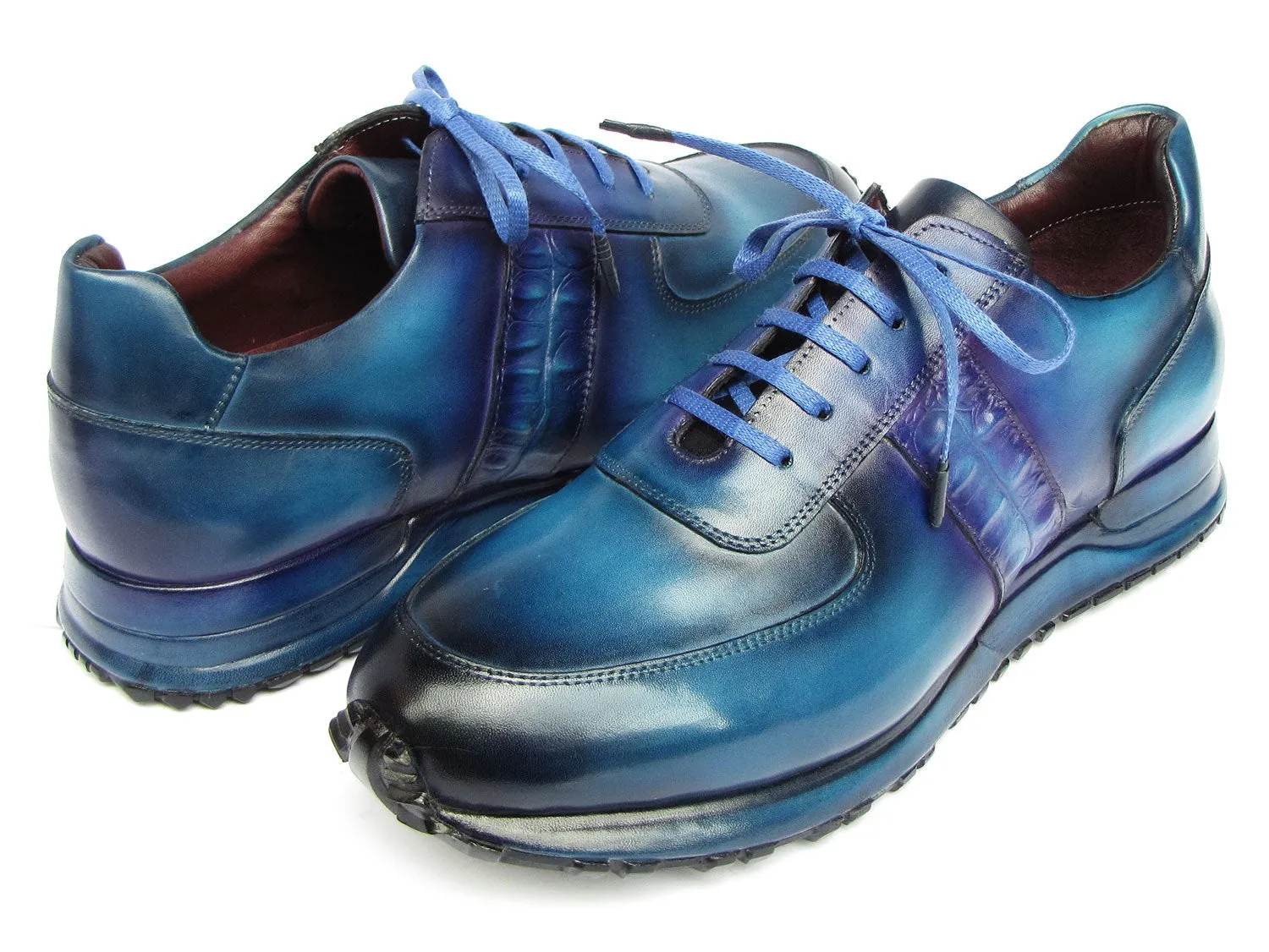 Paul Parkman LP207TQP Men's Shoes Turquoise & Purple Patina Leather Sneakers (PM6431)