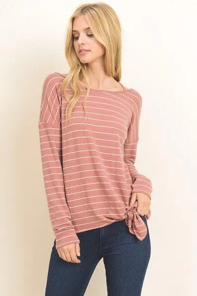 Peach Striped aside Tie Top