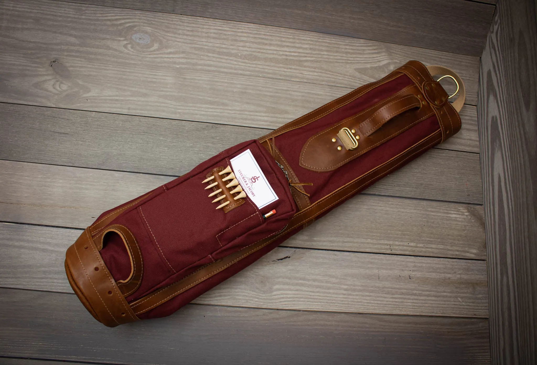 Pencil Style Golf Bag- Maroon with Chestnut Leather