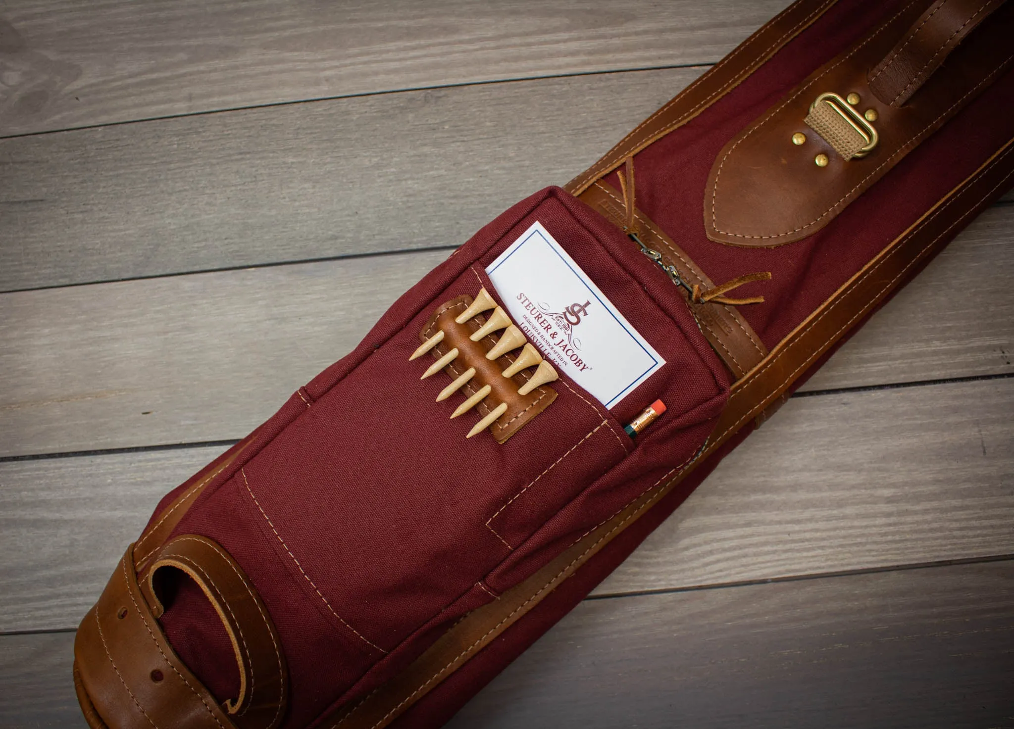 Pencil Style Golf Bag- Maroon with Chestnut Leather