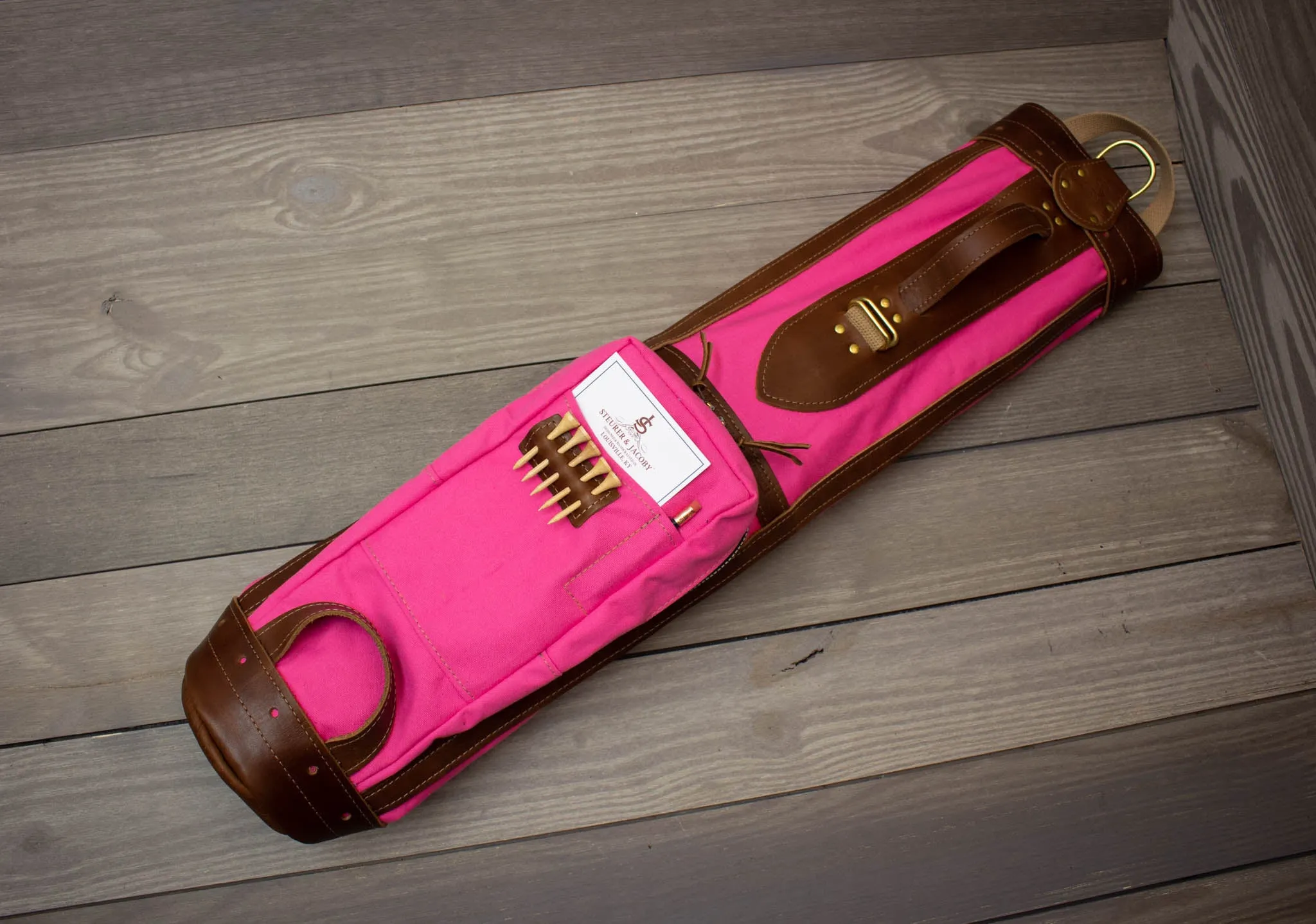 Pencil Style Golf Bag- Pink with Chestnut Leather