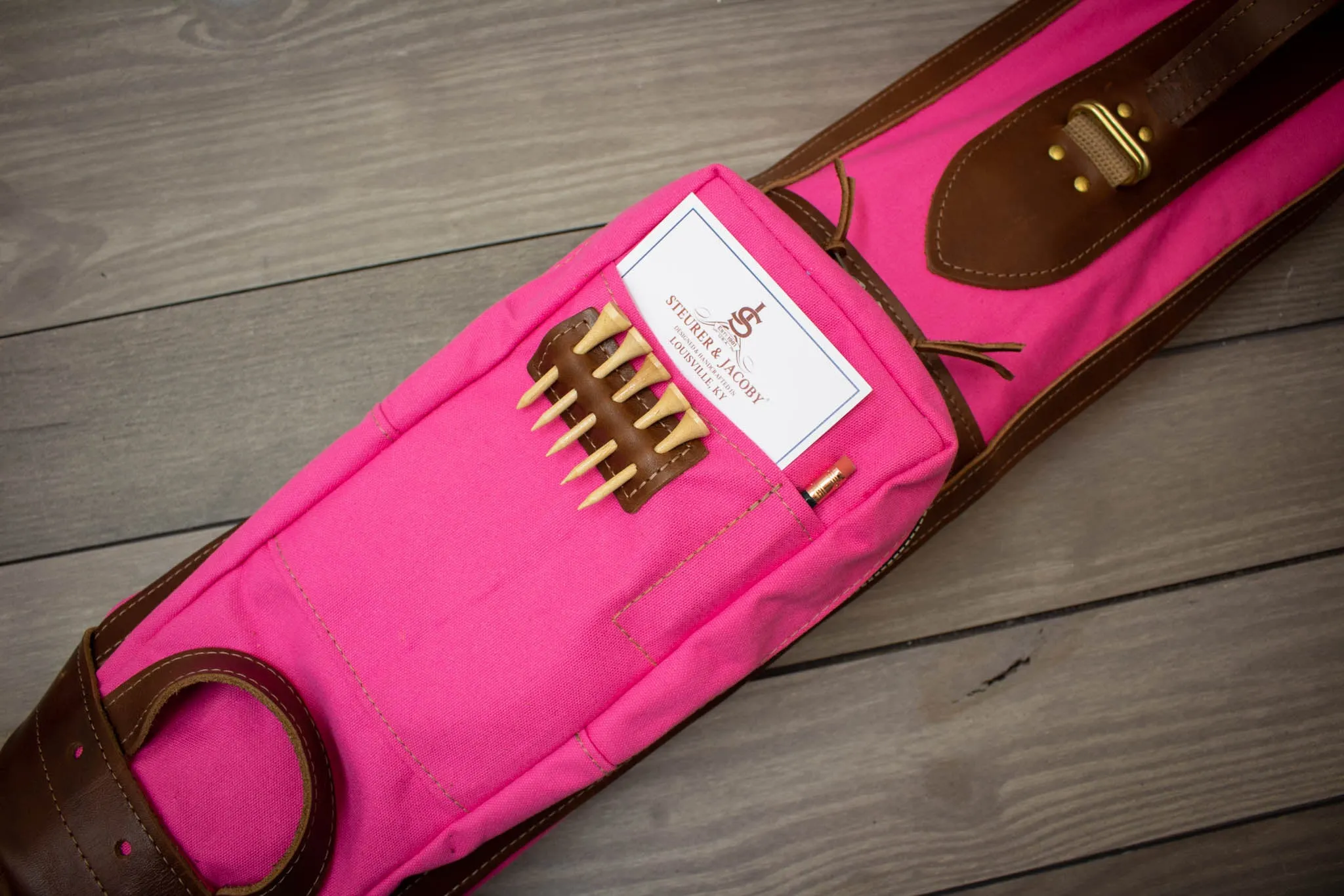 Pencil Style Golf Bag- Pink with Chestnut Leather