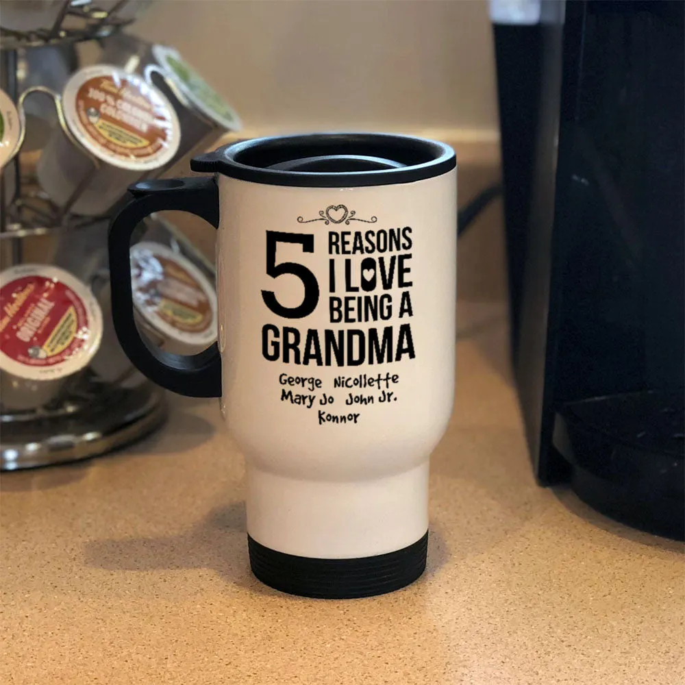 Personalized Reasons Grandma White Metal Coffee and Tea Travel Mug