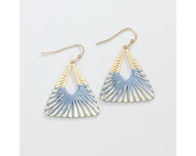 Powder Blue Thread Over Gold Triangle Drops Earrings