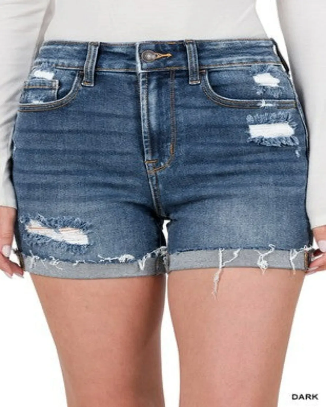 Raw Hem Stretch Denim Shorts